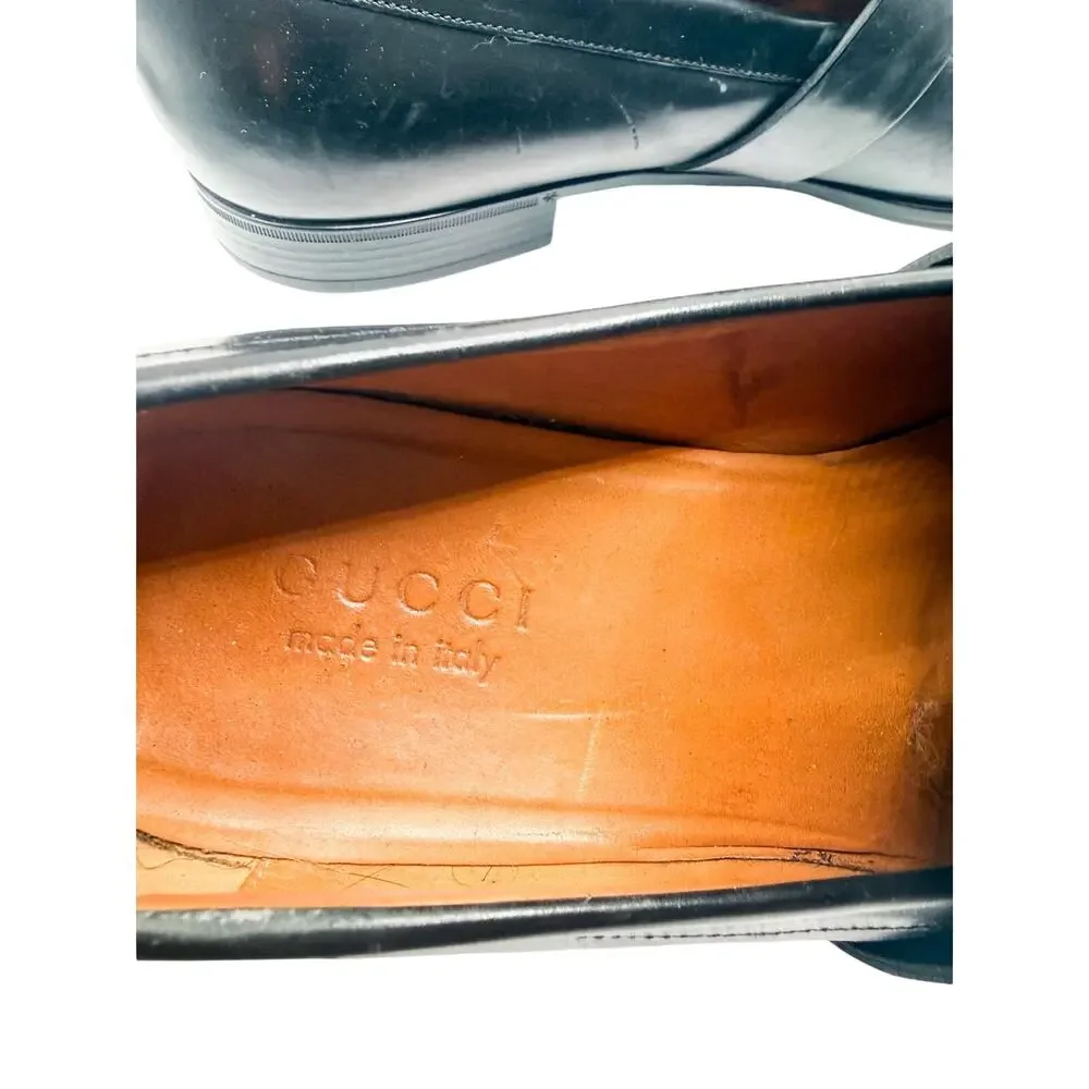 Gucci Men's Interlocking G Logo Loafers Black Leather Size 10